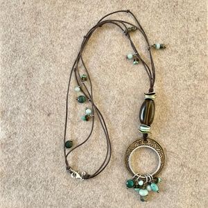 Very Rare Retired Silpada Necklace Brown Leather Bronze Circular Pendant Charms